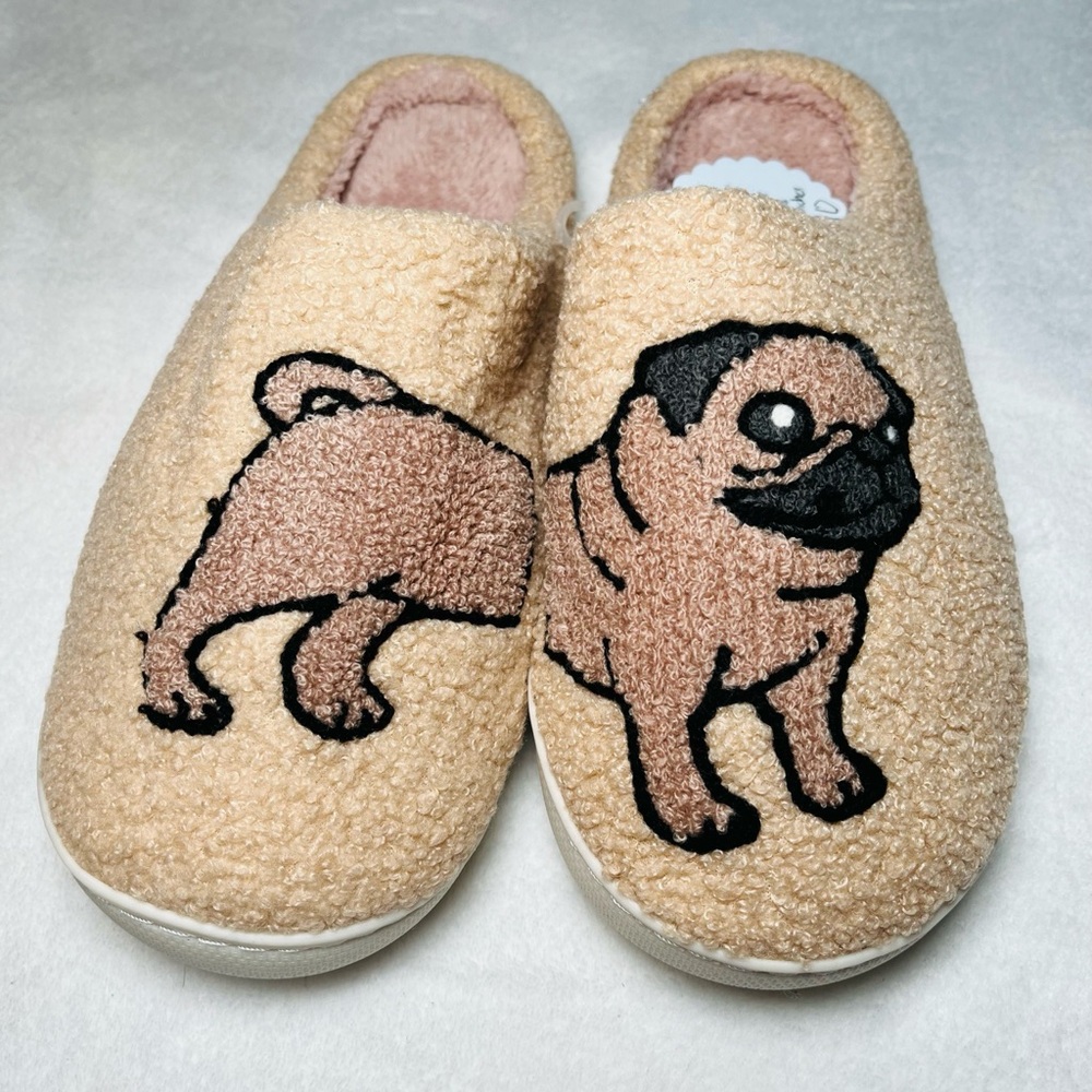 Pug Dog Indoor Slippers  – Brown